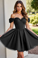 Load image into Gallery viewer, Black Corset A Line Short Tulle Homecoming Dress
