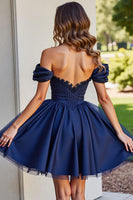 Load image into Gallery viewer, Black Corset A Line Short Tulle Homecoming Dress