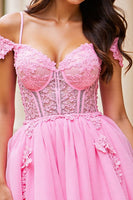 Load image into Gallery viewer, Pink A Line Tulle Short Corset Homecoming Dress with Lace