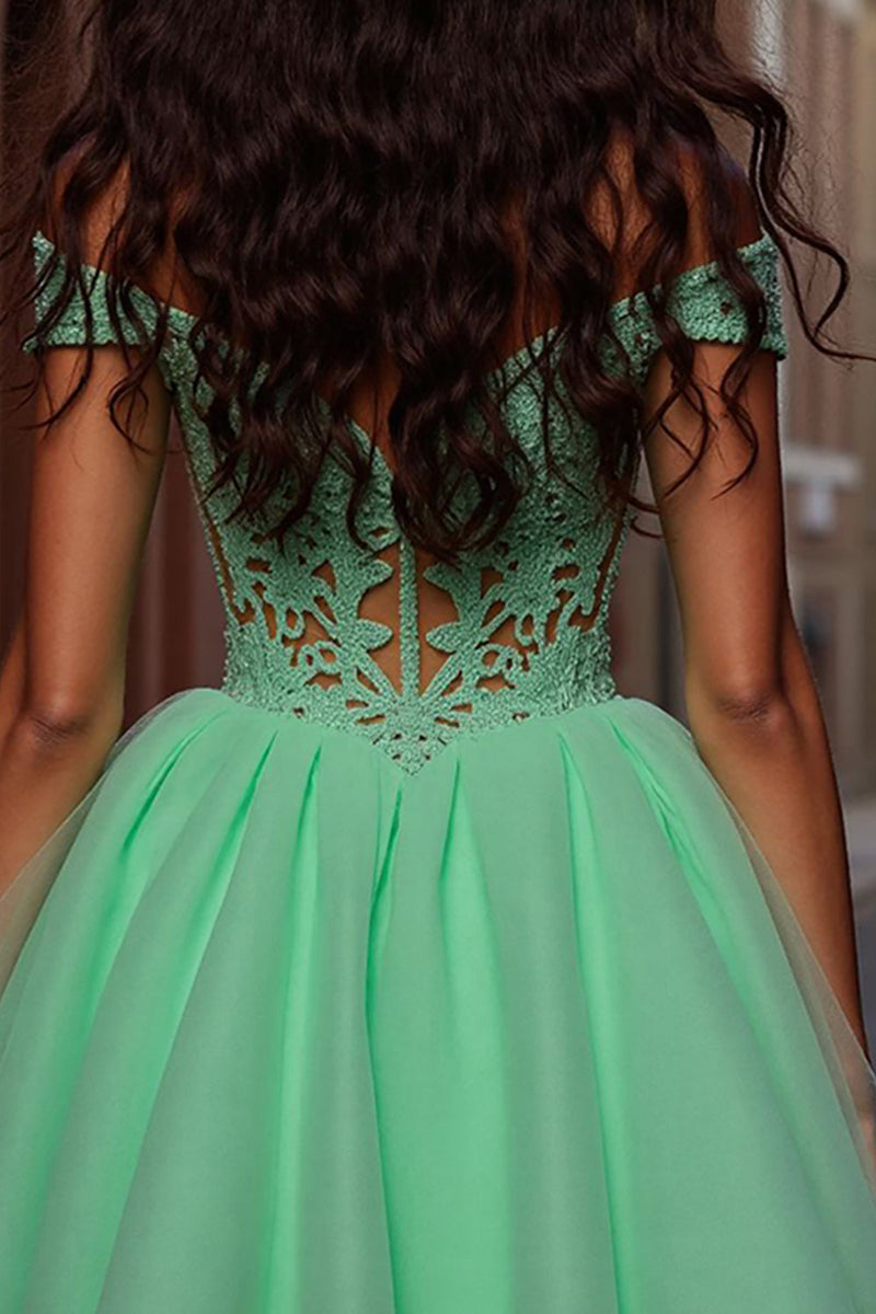 Load image into Gallery viewer, Sparkly Light Green A Line Corset Short Tulle Homecoming Dress with Lace