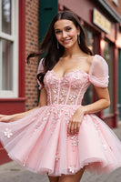 Load image into Gallery viewer, Lavender Corset Tulle Short Floral Homecoming Dress