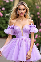 Load image into Gallery viewer, Lavender Tulle Short Corset Homecoming Dress with Appliques