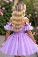 Load image into Gallery viewer, Lavender Tulle Short Corset Homecoming Dress with Appliques