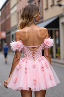 Load image into Gallery viewer, Floral Blush Corset Short Homecoming Dress with Lace