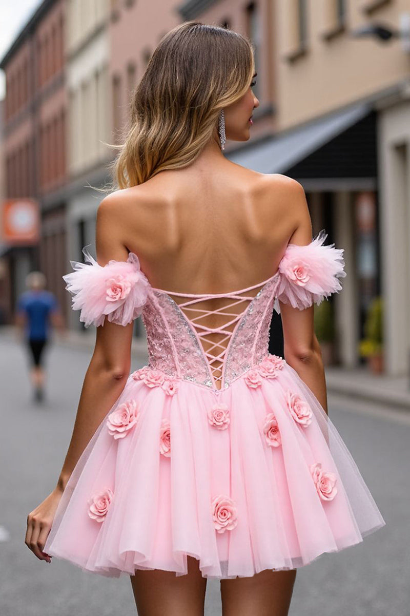 Load image into Gallery viewer, Floral Blush Corset Short Homecoming Dress with Lace