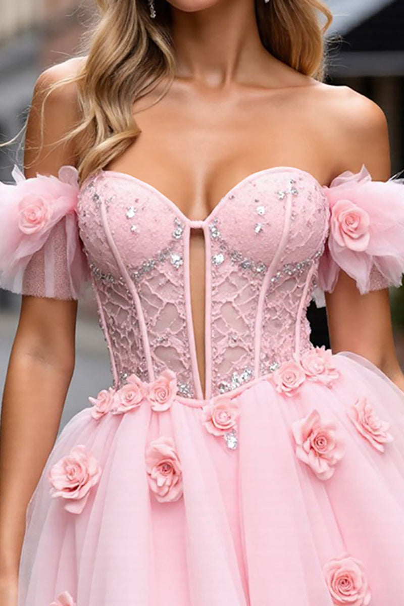 Load image into Gallery viewer, Floral Blush Corset Short Homecoming Dress with Lace