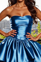 Load image into Gallery viewer, Silver A Line Strapless Metallic Short Homecoming Dress