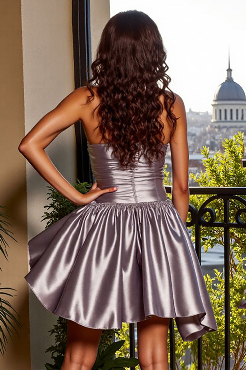 Load image into Gallery viewer, Silver A Line Strapless Metallic Short Homecoming Dress