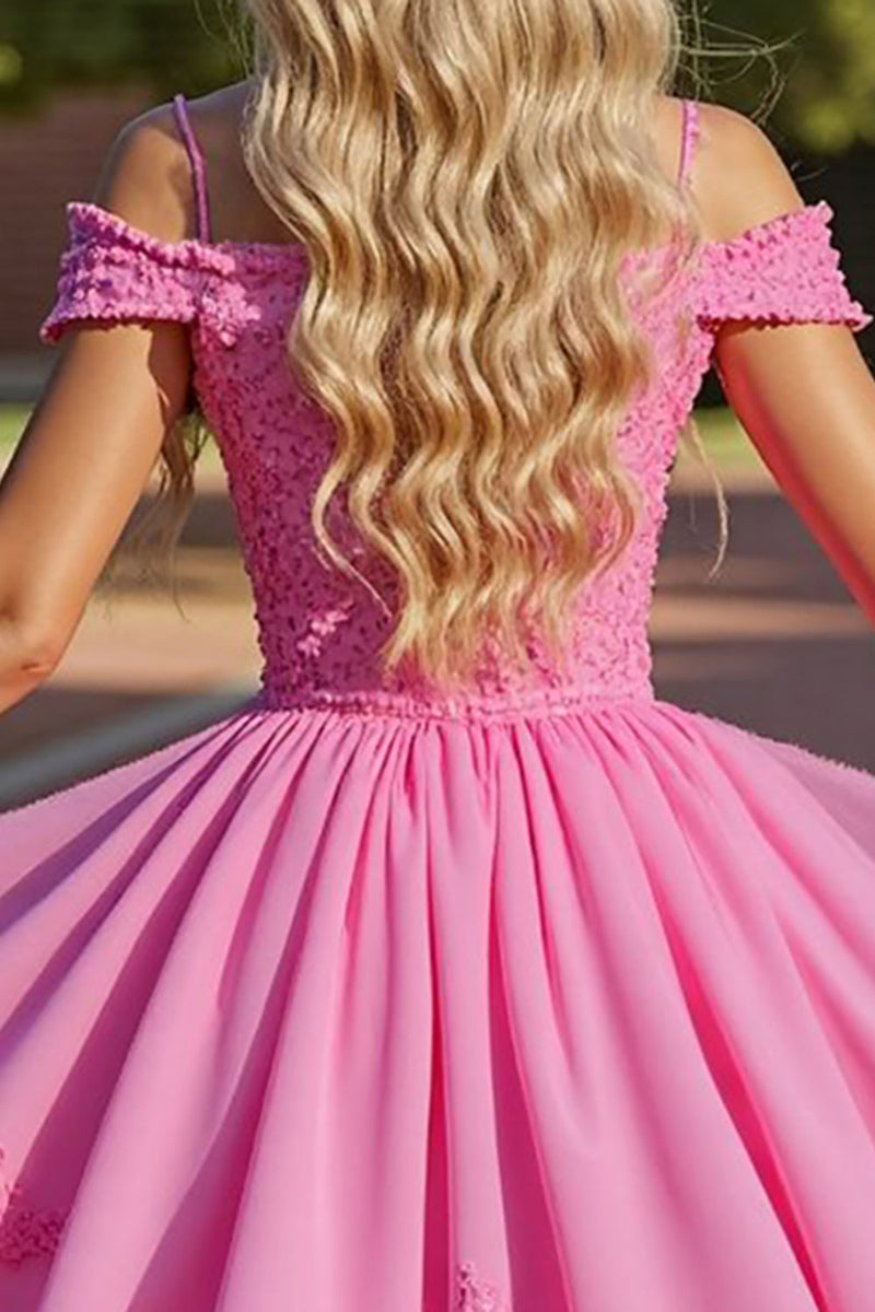 Load image into Gallery viewer, Pink Cold Shoulder Short Corset Homecoming Dress with Lace