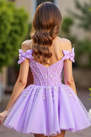 Load image into Gallery viewer, Lavender Tulle Short Corset Homecoming Dress with Bows