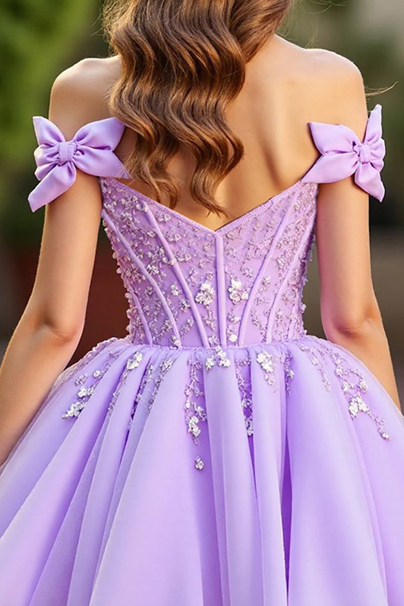 Load image into Gallery viewer, Lavender Tulle Short Corset Homecoming Dress with Bows