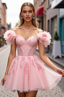 Load image into Gallery viewer, Floral Blush Short Corset Homecoming Dress with Appliques