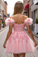 Load image into Gallery viewer, Floral Blush Short Corset Homecoming Dress with Appliques