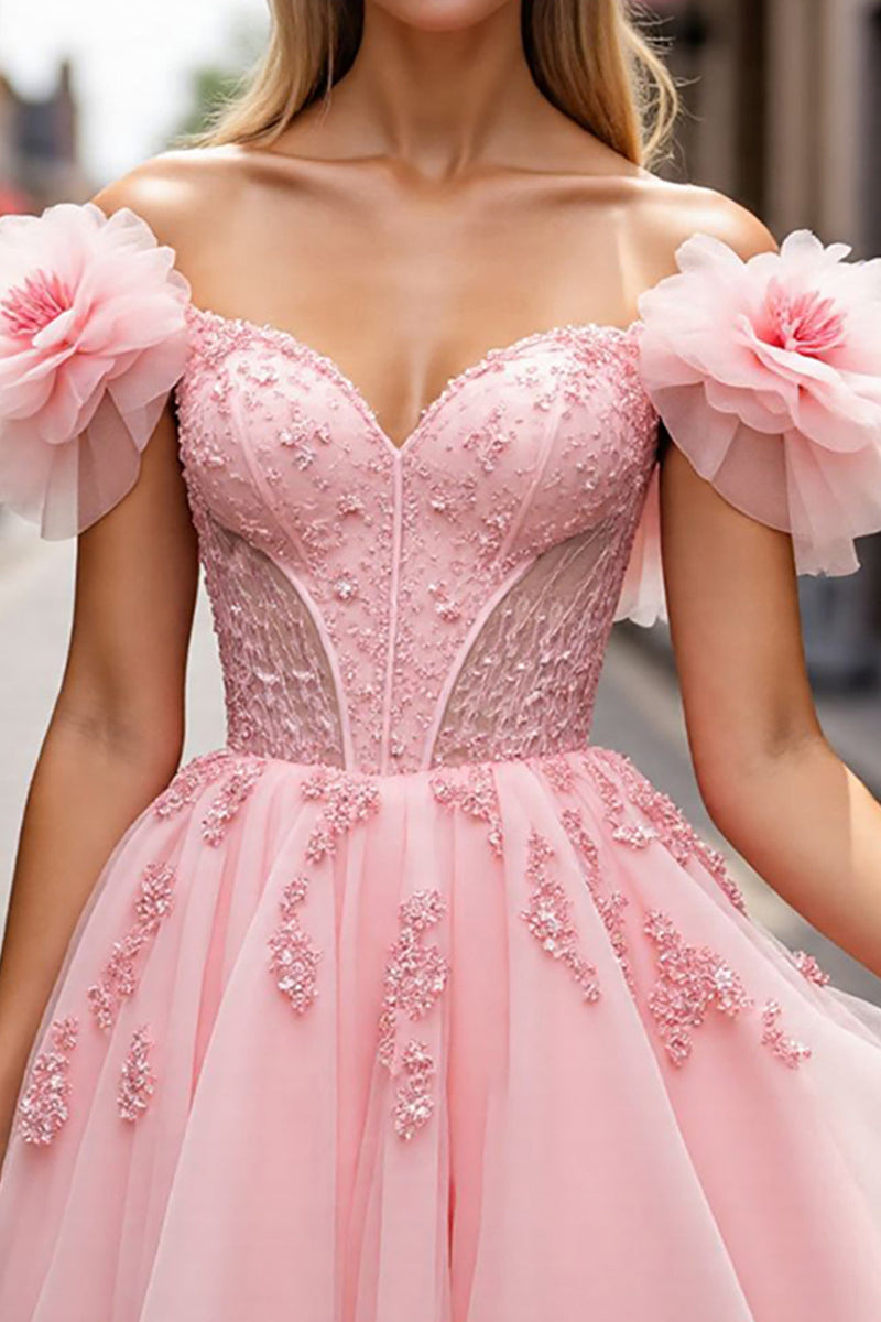 Load image into Gallery viewer, Floral Blush Short Corset Homecoming Dress with Appliques