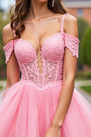Load image into Gallery viewer, Blush Corset Detachable Sleeves Short Tulle Homecoming Dress with Lace