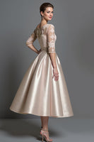 Load image into Gallery viewer, Blush Satin A Line Midi Mother of the Bride Dress with Sleeves