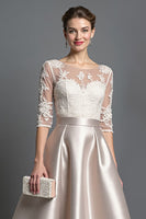 Load image into Gallery viewer, Blush Satin A Line Midi Mother of the Bride Dress with Sleeves