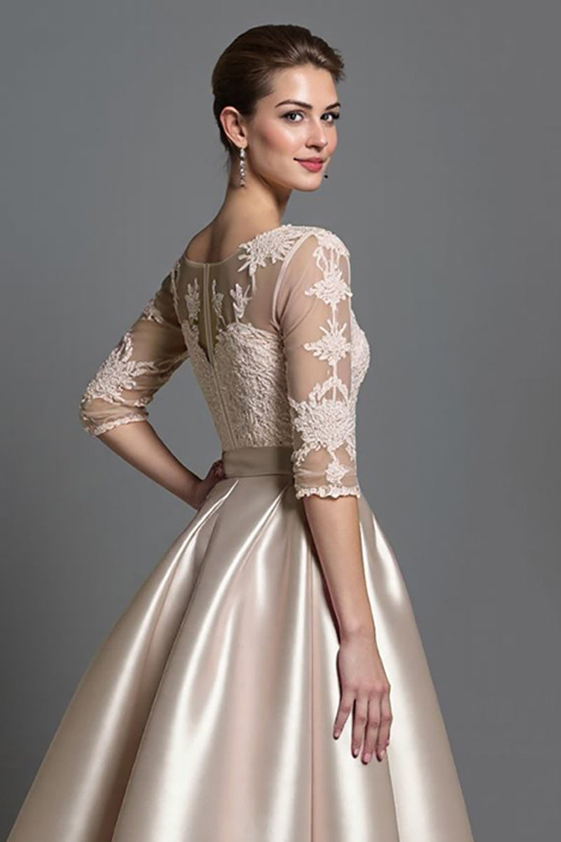 Load image into Gallery viewer, Blush Satin A Line Midi Mother of the Bride Dress with Sleeves