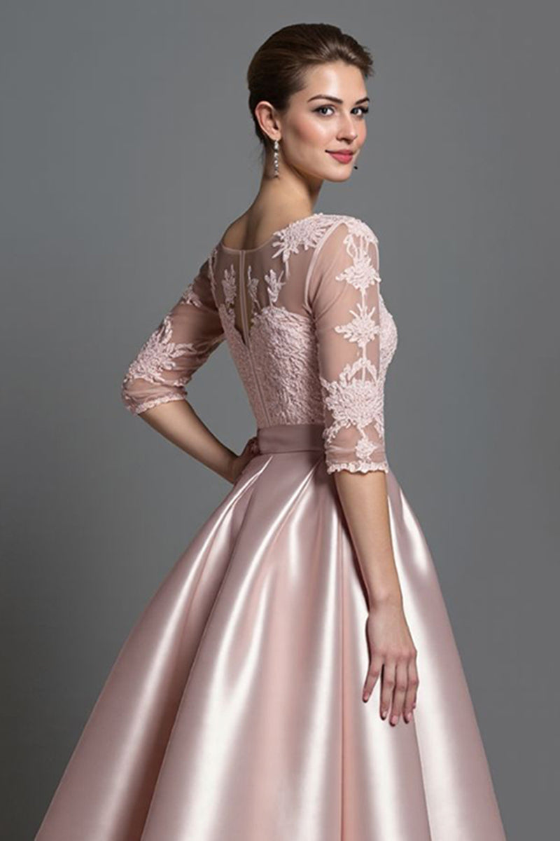 Load image into Gallery viewer, Blush Satin A Line Midi Mother of the Bride Dress with Sleeves