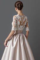 Load image into Gallery viewer, Apricot Satin A Line Midi Mother of the Bride Dress with Lace