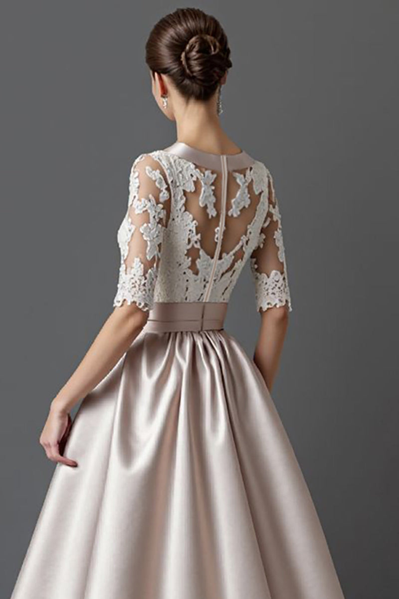 Load image into Gallery viewer, Apricot Satin A Line Midi Mother of the Bride Dress with Lace