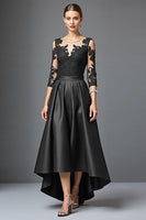 Load image into Gallery viewer, Navy Satin A Line High Low Mother of the Bride Dress with Lace