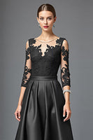 Load image into Gallery viewer, Navy Satin A Line High Low Mother of the Bride Dress with Lace