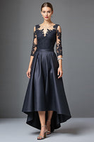 Load image into Gallery viewer, Navy Satin A Line High Low Mother of the Bride Dress with Lace