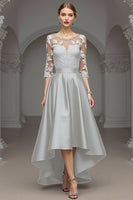 Load image into Gallery viewer, Navy Satin A Line Long Mother of the Bride Dress with Lace