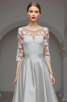 Load image into Gallery viewer, Navy Satin A Line Long Mother of the Bride Dress with Lace