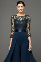 Load image into Gallery viewer, Navy Chiffon Long Mother of the Bride Pantsuits with Appliques