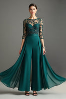 Load image into Gallery viewer, Chiffon Pine Mother of the Bride Pantsuits with Lace