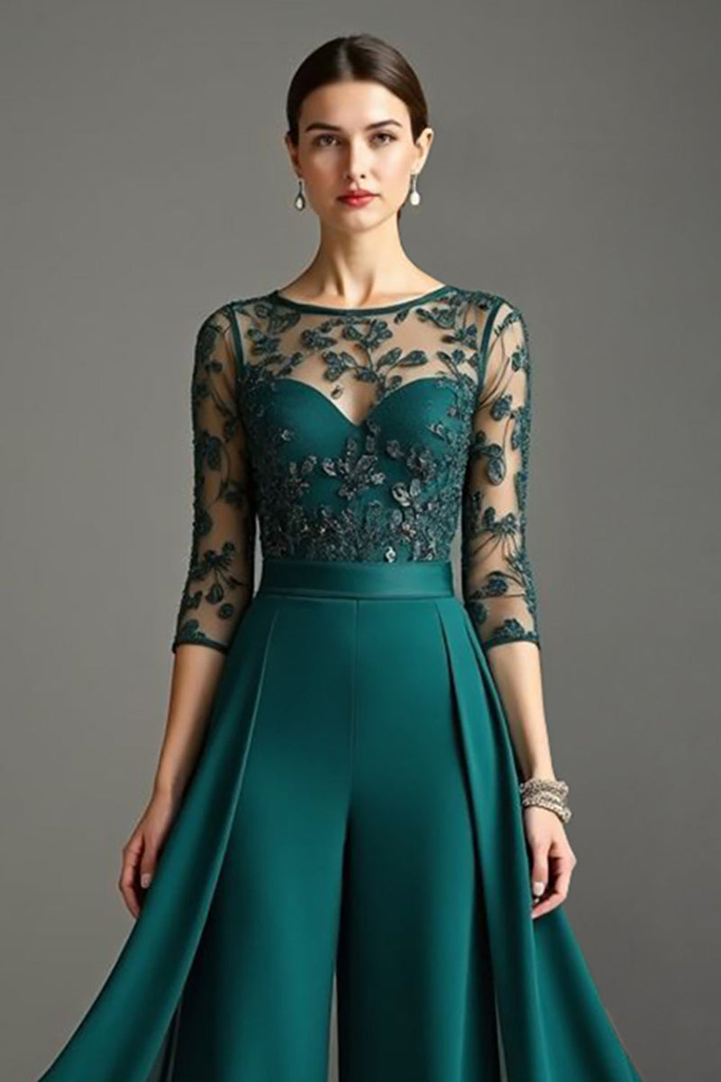 Load image into Gallery viewer, Chiffon Pine Mother of the Bride Pantsuits with Lace