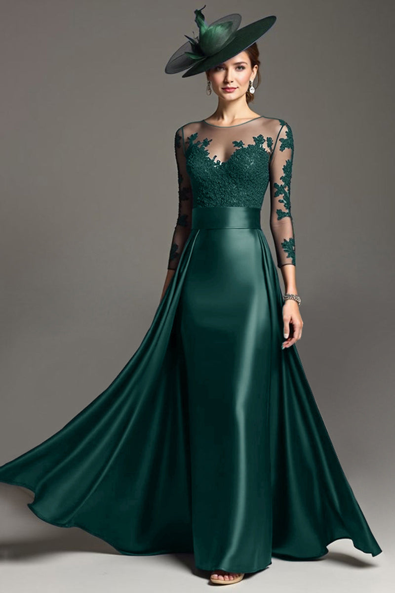 Load image into Gallery viewer, Navy Satin Long Sleeves Mother of the Bride Dress with Lace