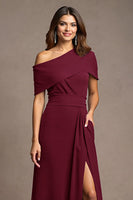 Load image into Gallery viewer, Burgundy Satin Long Sheath Mother of the Bride Dress with Slit