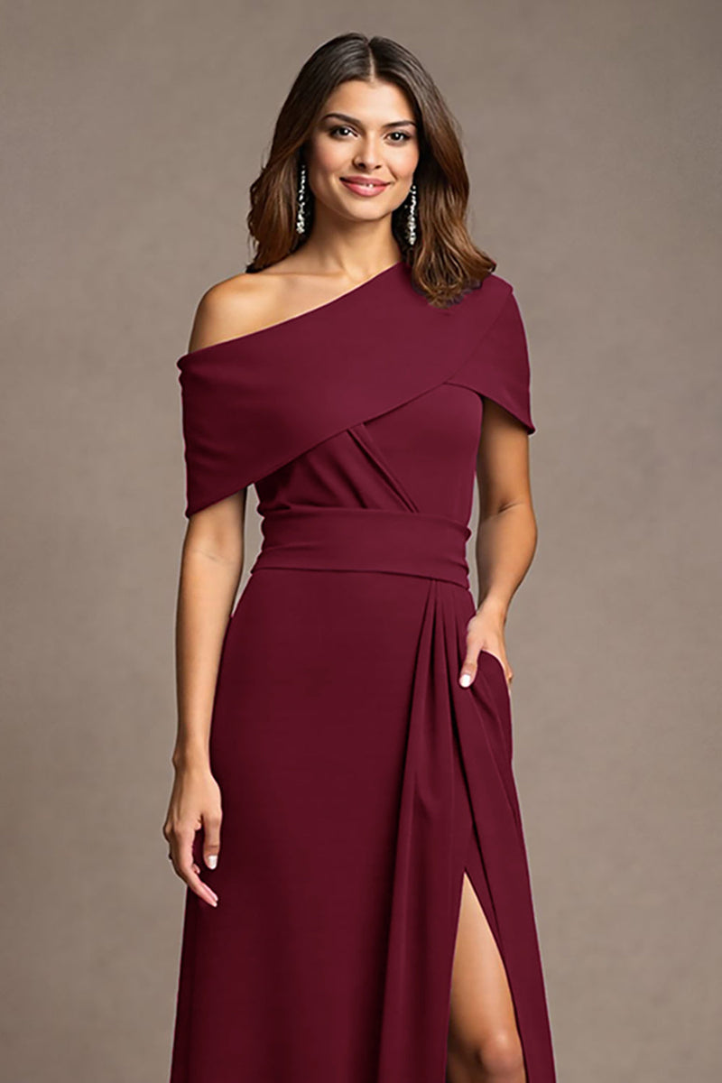 Load image into Gallery viewer, Burgundy Satin Long Sheath Mother of the Bride Dress with Slit