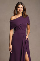 Load image into Gallery viewer, Burgundy Satin Long Sheath Mother of the Bride Dress with Slit