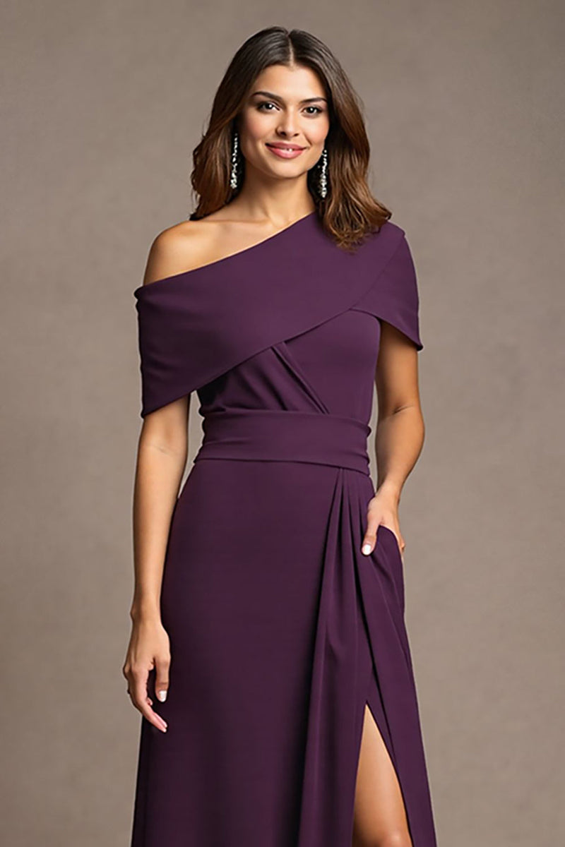 Load image into Gallery viewer, Burgundy Satin Long Sheath Mother of the Bride Dress with Slit