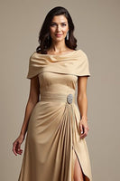 Load image into Gallery viewer, Champagne A Line Satin Long Ruffled Mother of the Bride Dress with Slit