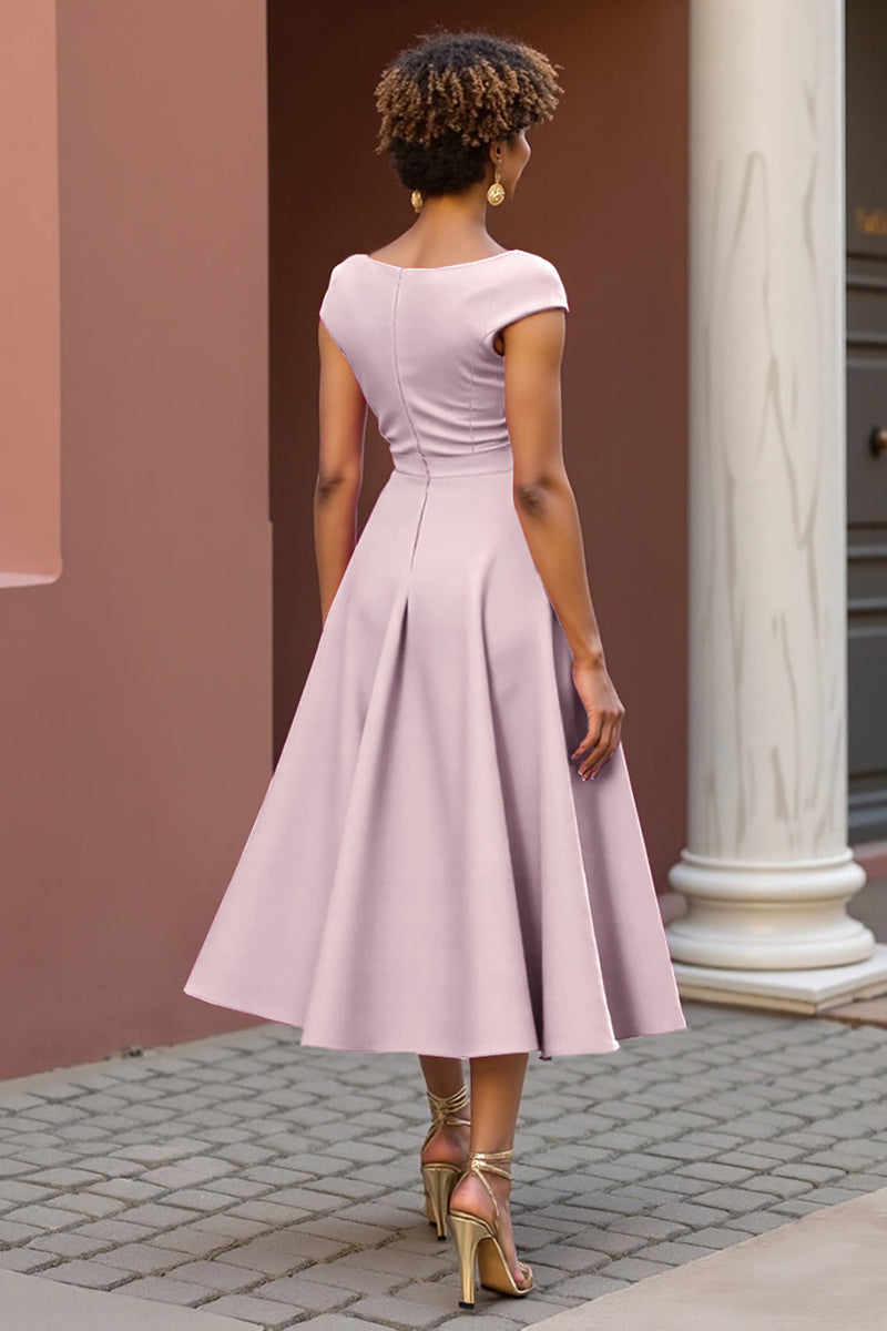 Load image into Gallery viewer, Fuchsia V-Neck A Line Satin Midi Mother of the Bride Dress