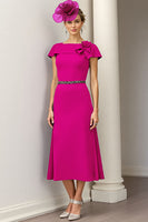 Load image into Gallery viewer, Burgundy A Line Midi Satin Mother of the Bride Dress with Ruffles