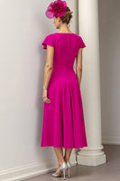 Load image into Gallery viewer, Burgundy A Line Midi Satin Mother of the Bride Dress with Ruffles
