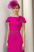Load image into Gallery viewer, Burgundy A Line Midi Satin Mother of the Bride Dress with Ruffles