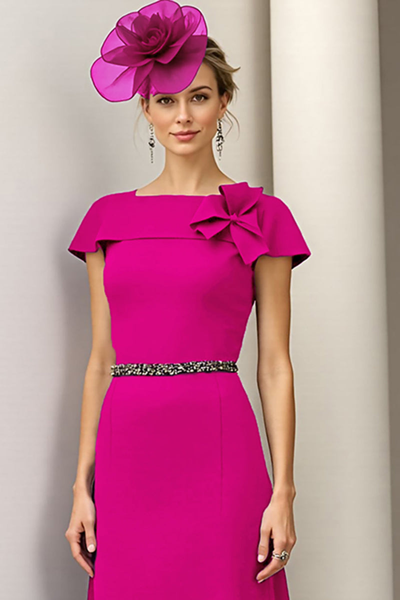 Load image into Gallery viewer, Burgundy A Line Midi Satin Mother of the Bride Dress with Ruffles