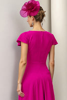 Load image into Gallery viewer, Burgundy A Line Midi Satin Mother of the Bride Dress with Ruffles