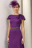 Load image into Gallery viewer, Burgundy A Line Midi Satin Mother of the Bride Dress with Ruffles