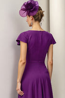Load image into Gallery viewer, Burgundy A Line Midi Satin Mother of the Bride Dress with Ruffles