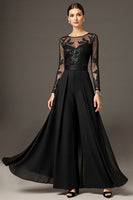Load image into Gallery viewer, Black A Line Long Chiffon Mother of the Bride Dress with Lace