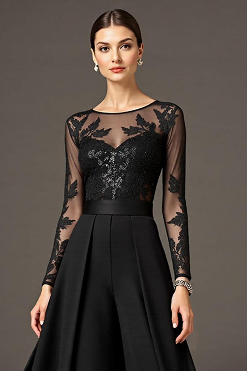 Load image into Gallery viewer, Black A Line Long Chiffon Mother of the Bride Dress with Lace