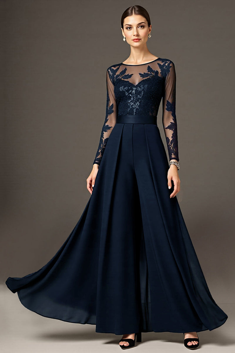 Load image into Gallery viewer, Black A Line Long Chiffon Mother of the Bride Dress with Lace